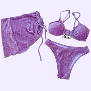 Purple Bikini Set with Skirt